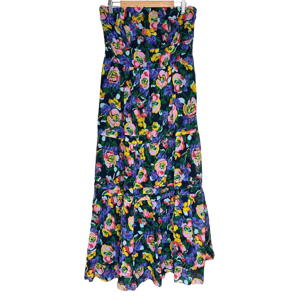 Anthropologie Somerset Strapless Maxi Dress Floral Navy Blue Pink Yellow L - Picture 4 of 13
